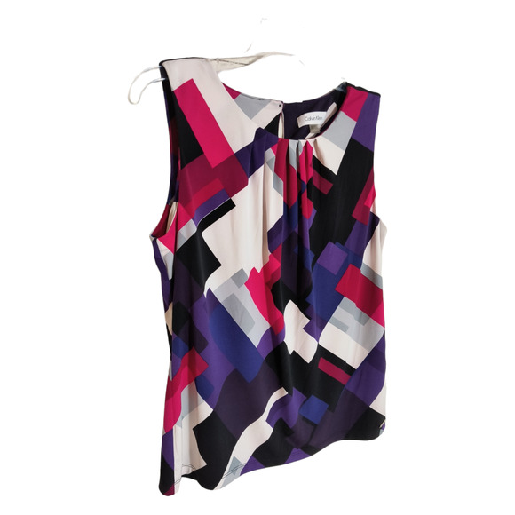 Calvin Klein Sleeveless Blouse Women's Size PL Multicolor Stretch Knit Top - Picture 3 of 15